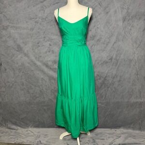 Universal Thread Size L Green Maxi Sundress Ruched Tiered Pocketed Cottagecore